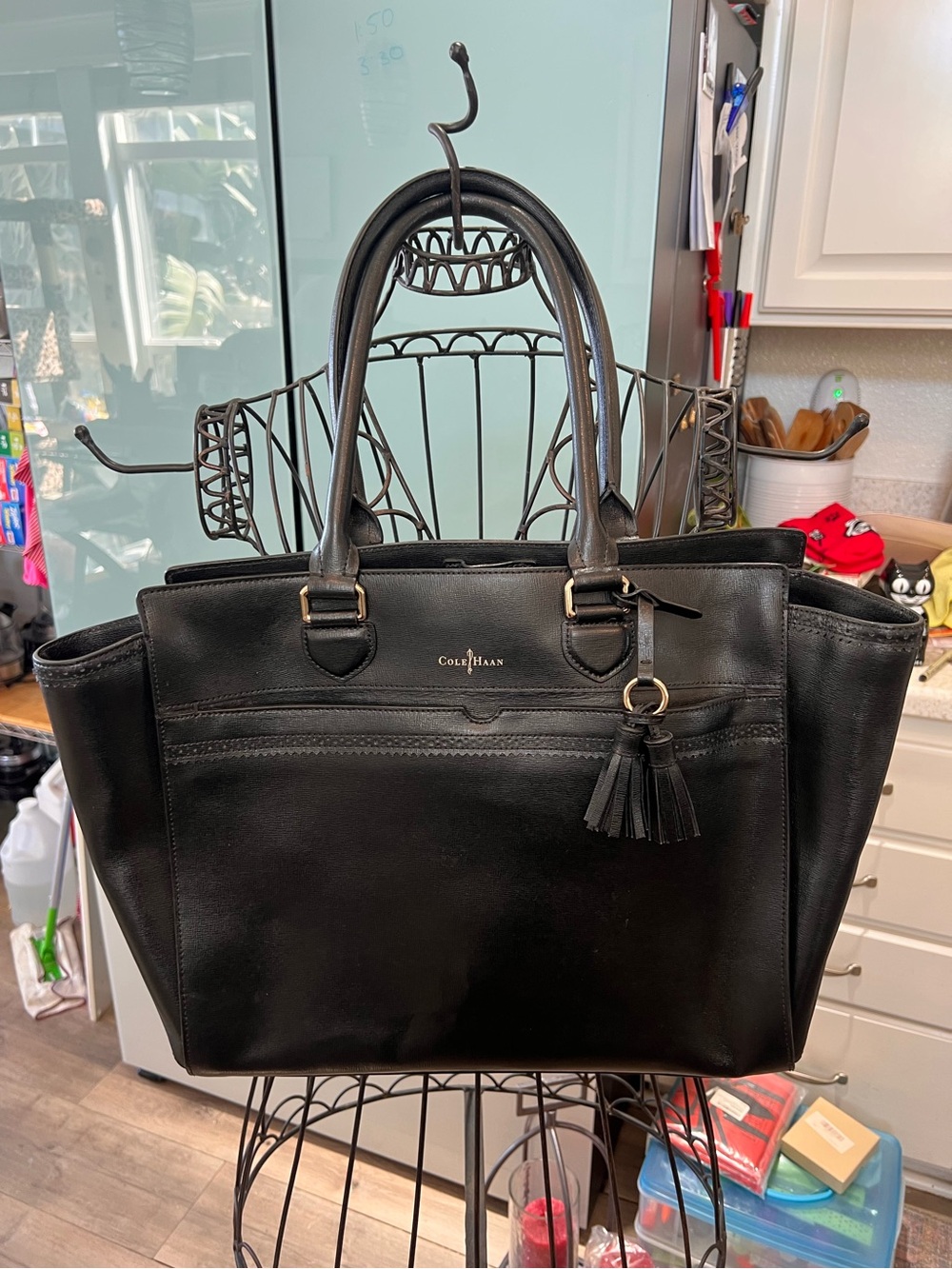 🔥 Pristine Cole Haan Berkeley Saffiano Leather Laptop Tote Black Pink